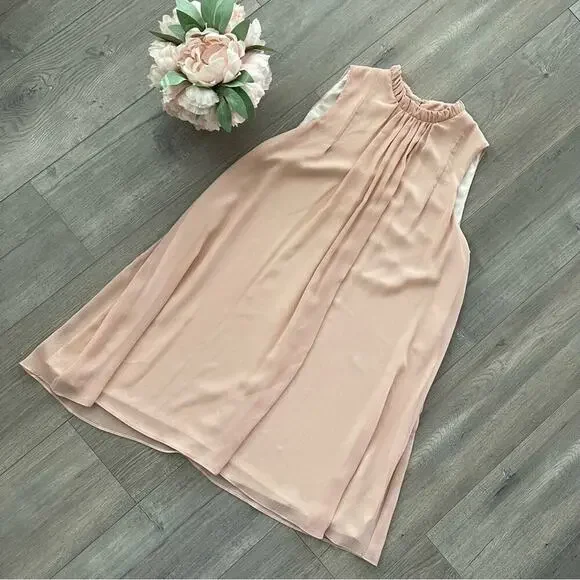 New Revolve WAYF Light Pink Chiffon Shift Mock Neck Dress